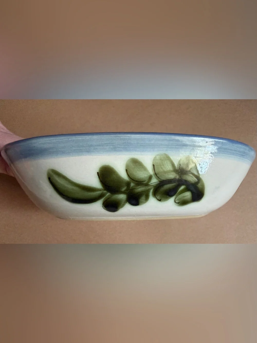 1997 Louisville Stoneware Country Flower Blue Oval Serving Bowl 9.5”x7.5”x2.5”